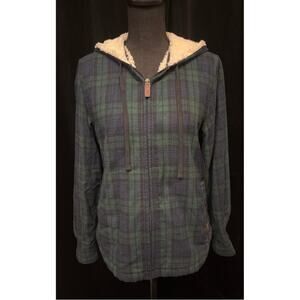 L.L. Bean Plaid Flannel Sherpa Lined Zip Up Hoodie